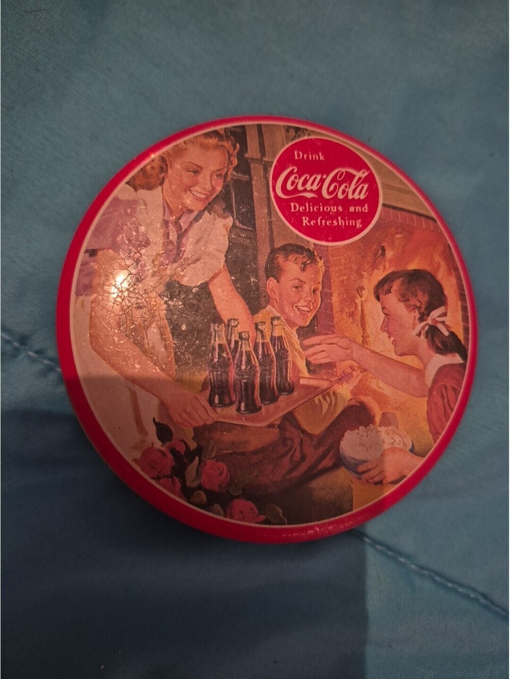 Coca Cola Delicious And Refreshing Round Tin by Bristol Ware Farmingdale NY 1992